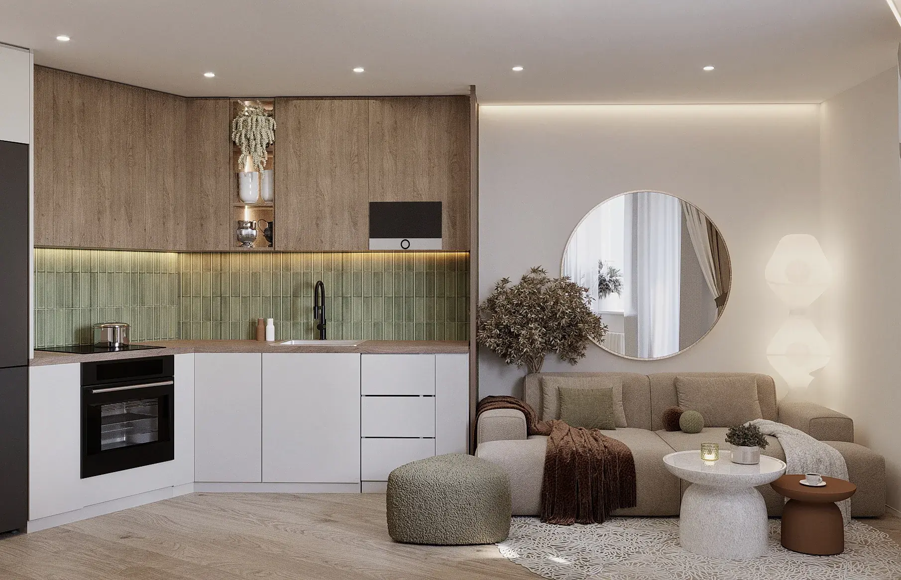 Дизайн-проект квартиры 58 м² в эко-стиле у метро Парнас — кухня-гостиная, фото 28