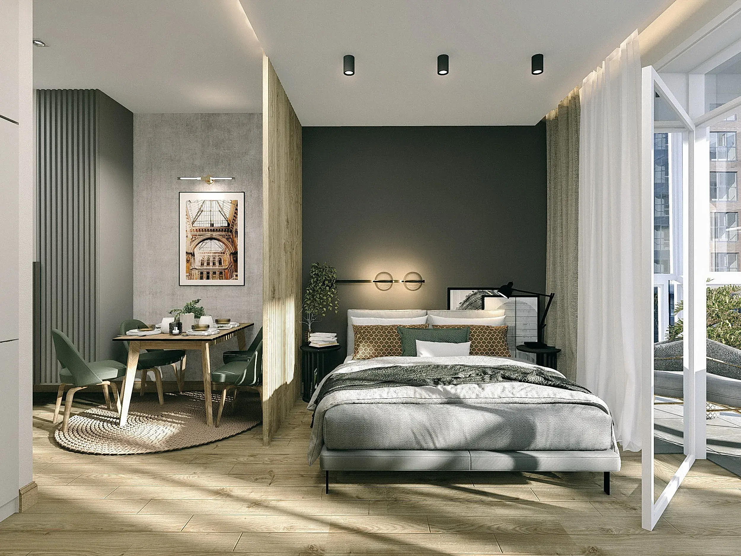 Дизайн интерьера квартиры в ЖК Magnifika Residence — коллаж спальни и кухни, фото 5