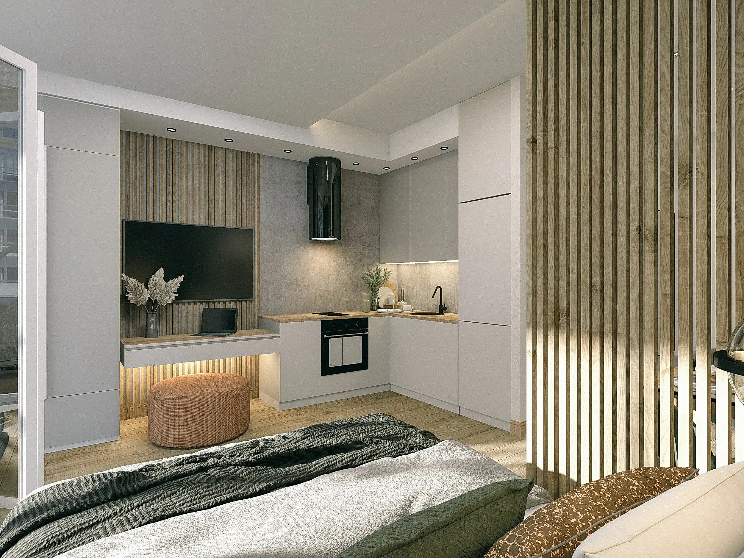 Дизайн интерьера квартиры в ЖК Magnifika Residence — спальня и кухня, фото 7
