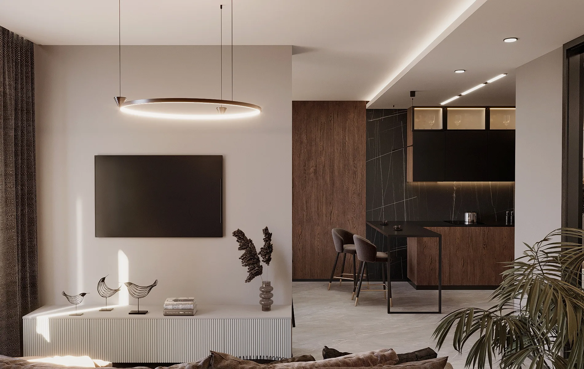 Дизайн интерьера квартиры в ЖК Наука — кухня-гостиная, фото 8